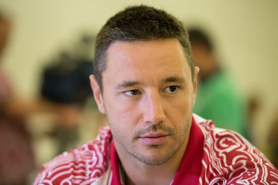 Hockey. News conference with Russian national men's team