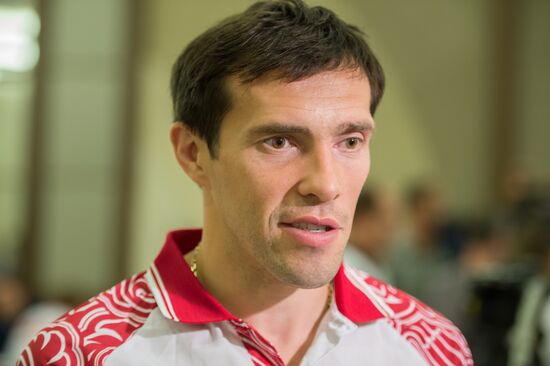 Hockey. News conference with Russian national men's team