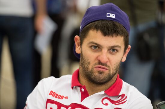 Hockey. News conference with Russian national men's team