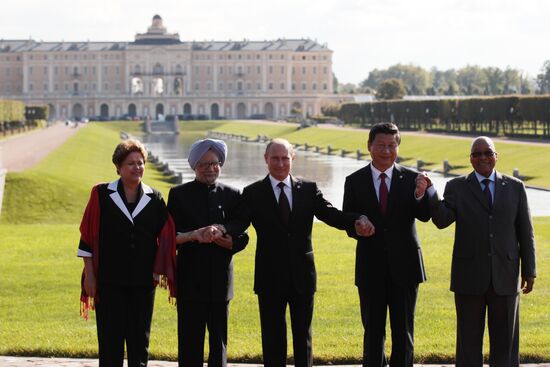 Heads of BRICS member states' delegations pose for group photo