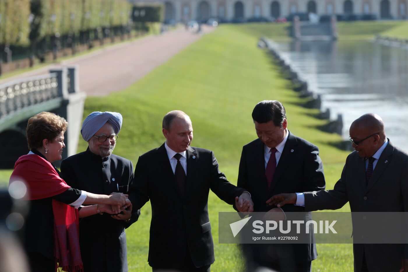 Heads of BRICS member states' delegations pose for group photo