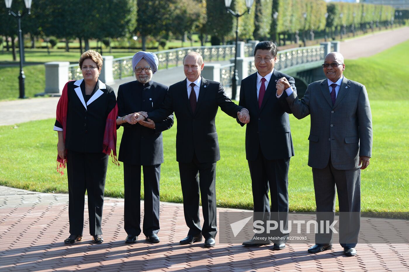 Heads of BRICS member states' delegations pose for group photo