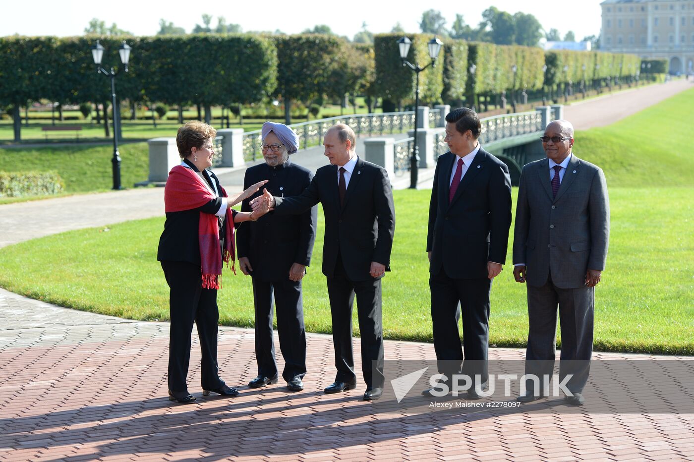 Heads of BRICS member states' delegations pose for group photo
