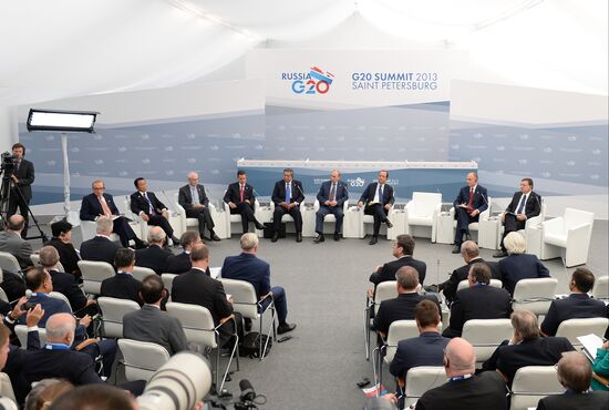 Vladimir Putin meets with Business 20 and Labour 20