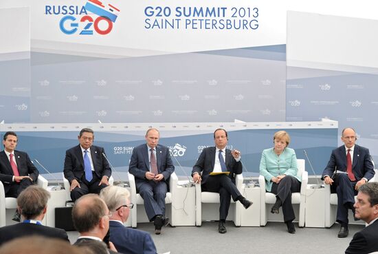 Vladimir Putin meets with Business 20 and Labour 20