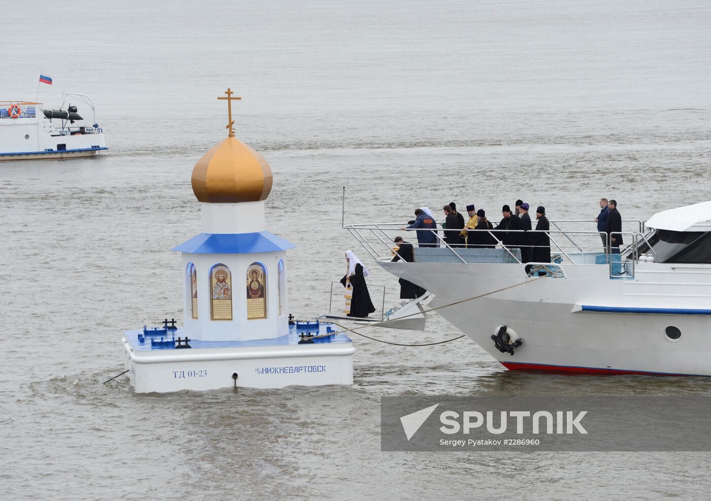 Consecration of floating chapel at junction of Irtysh and Ob