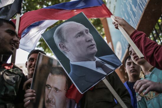 Rally to support Bashar al-Assad and Vladimir Putin in Latakia
