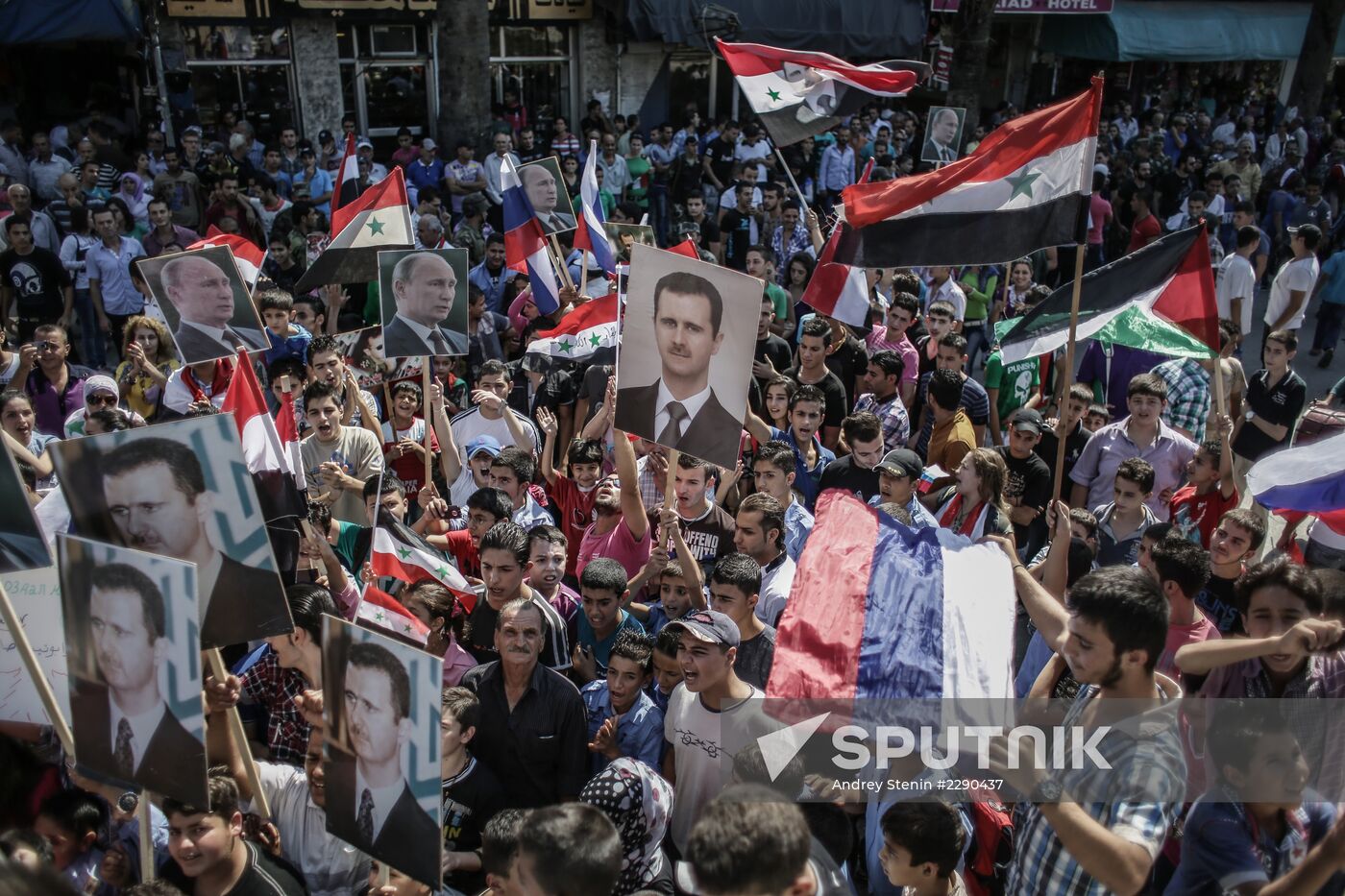 Rally to support Bashar al-Assad and Vladimir Putin in Latakia