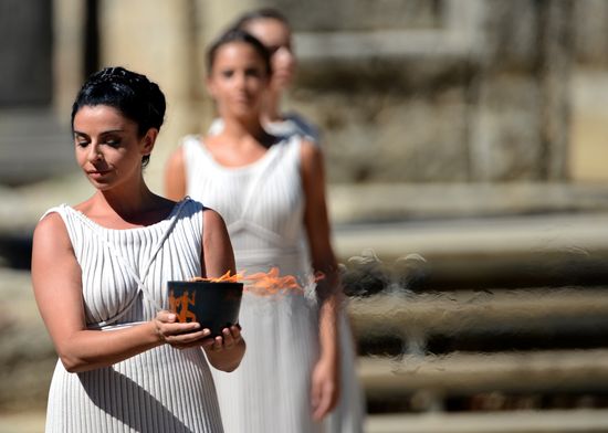 Olympic flame lighting ceremony rehearsal