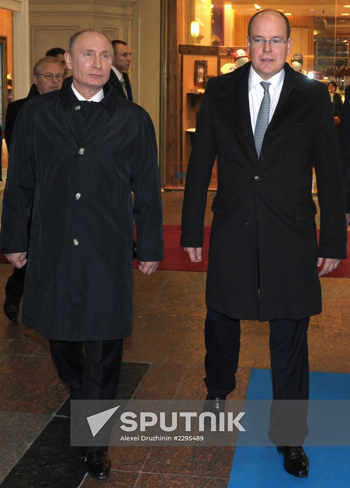 Vladimir Putin and Prince Albert II of Monaco visit Olympic Torch Exhibition