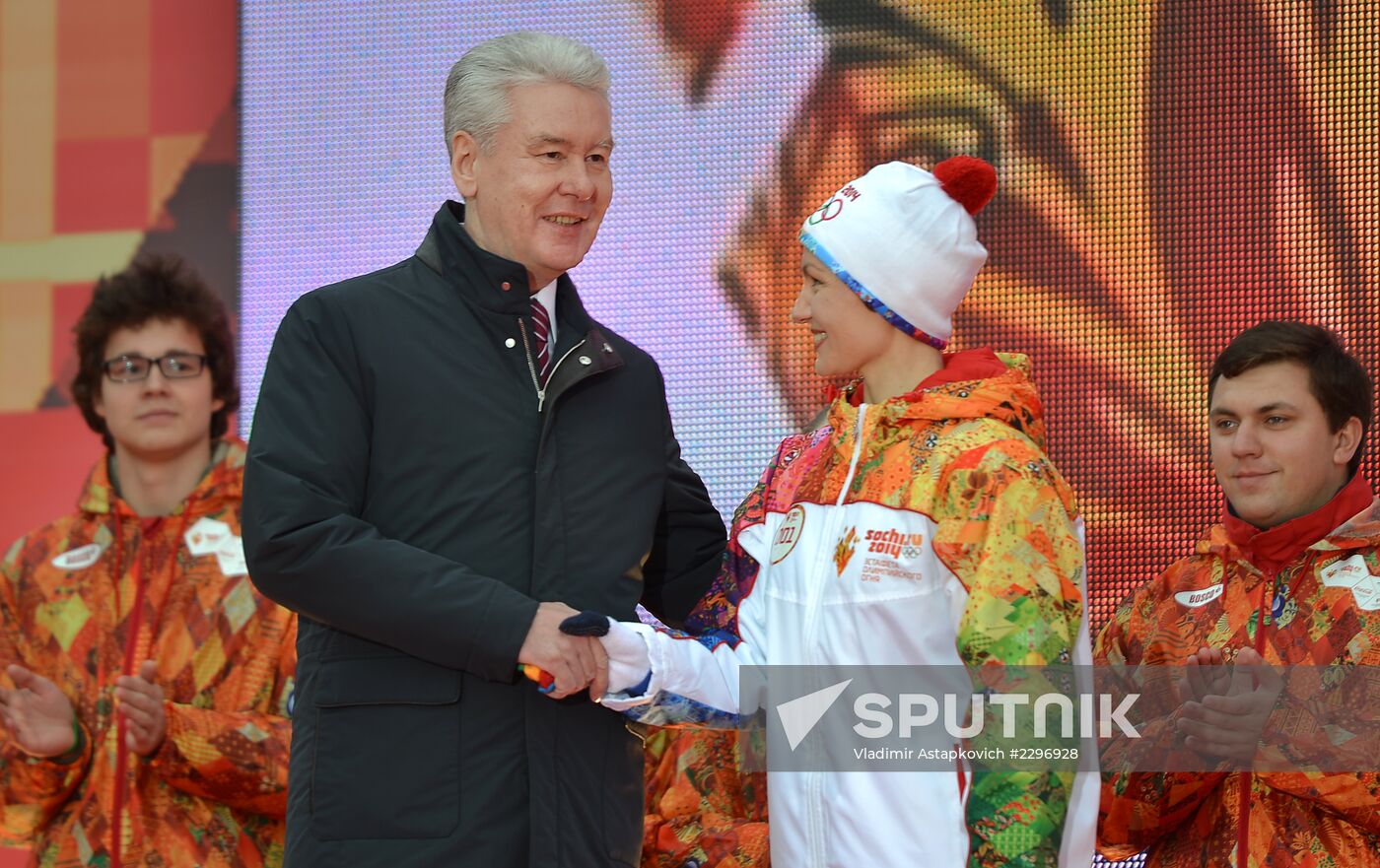 Moscow Mayor Sergei Sobyanin participates in Olympic torch relay