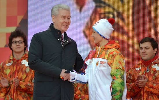 Moscow Mayor Sergei Sobyanin participates in Olympic torch relay