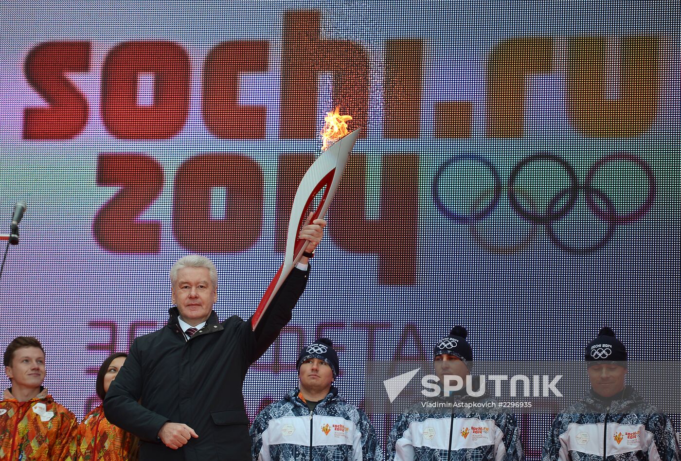 Moscow Mayor Sergei Sobyanin participates in Olympic torch relay