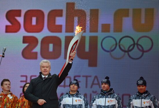Moscow Mayor Sergei Sobyanin participates in Olympic torch relay