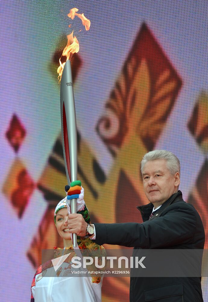 Moscow Mayor Sergei Sobyanin participates in Olympic torch relay