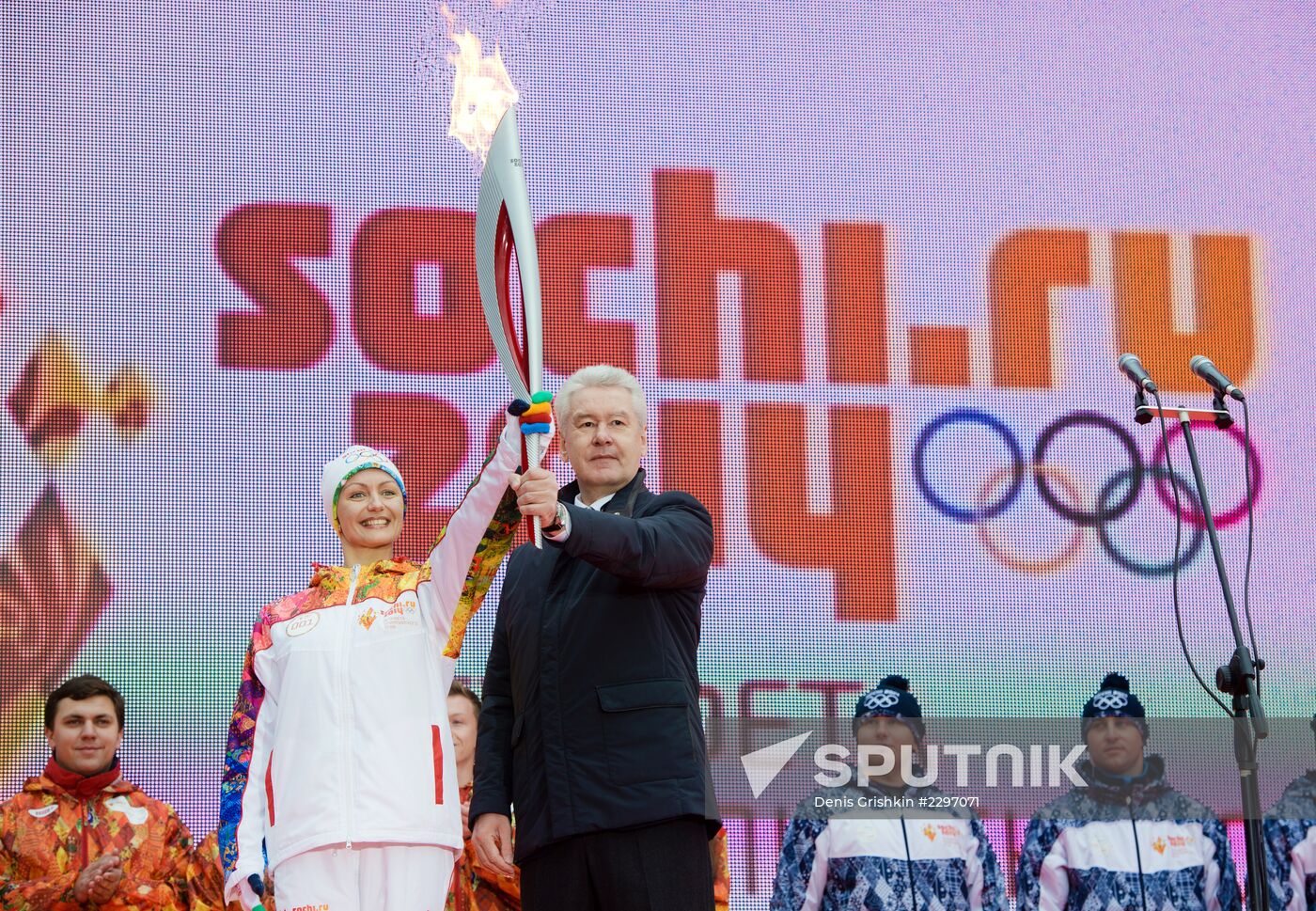 Moscow Mayor Sergei Sobyanin participates in Olympic torch relay