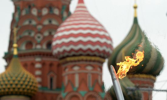 Olympics torch relay. Moscow. Day One