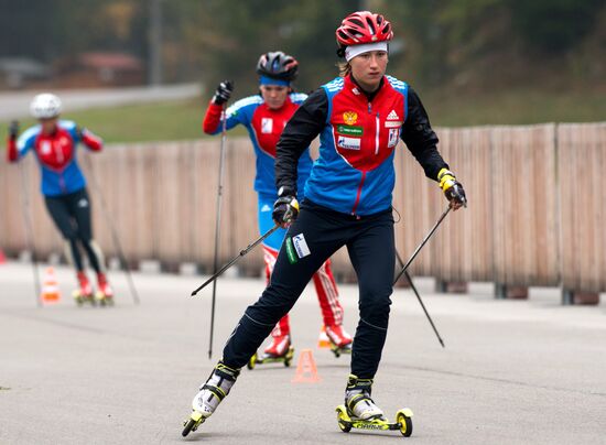 Russian women's biathlon team holds training session