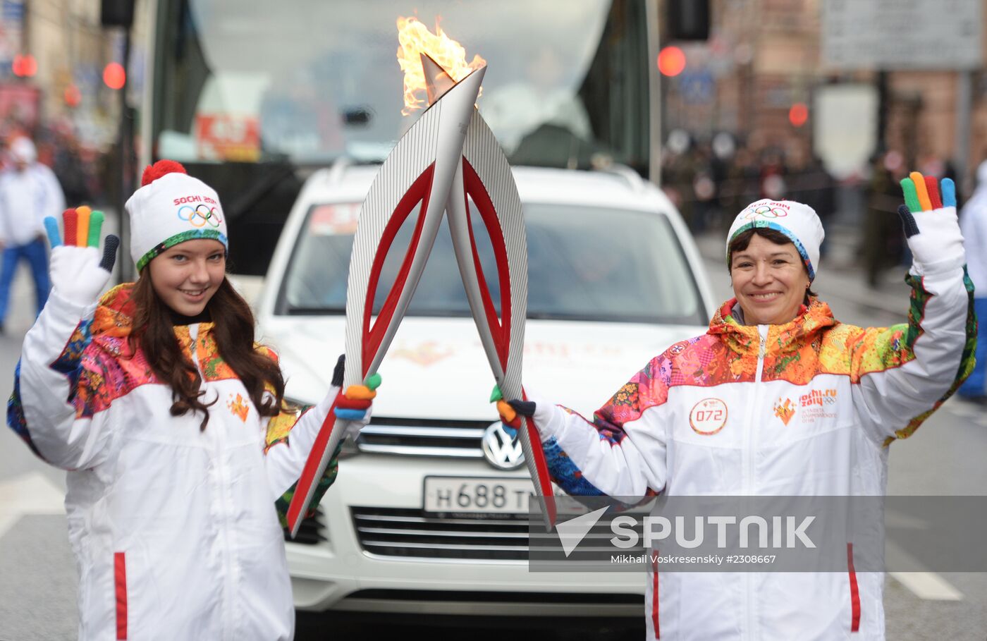 Sochi 2014 Olympic torch relay. St. Petersburg. Day 1
