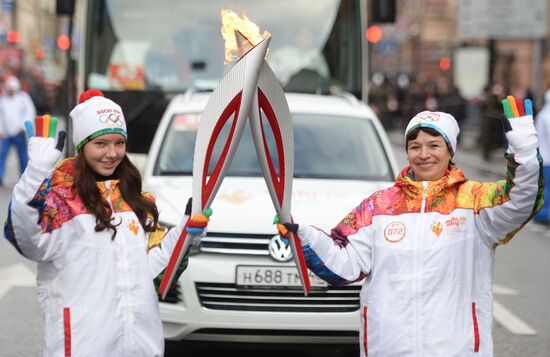 Sochi 2014 Olympic torch relay. St. Petersburg. Day 1