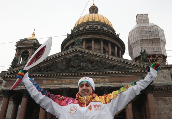 Sochi 2014 Olympic torch relay. St. Petersburg. Day 1