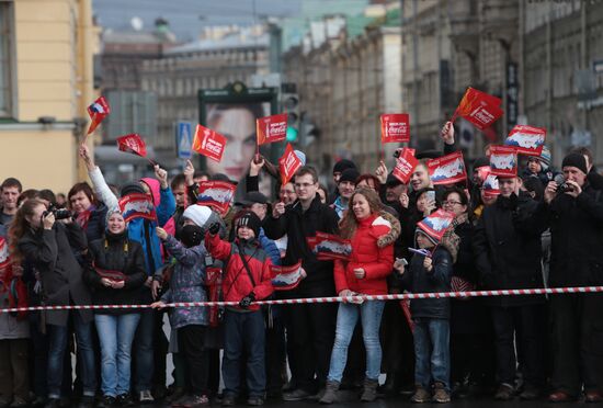 Sochi 2014 Olympic torch relay. St. Petersburg. Day 1