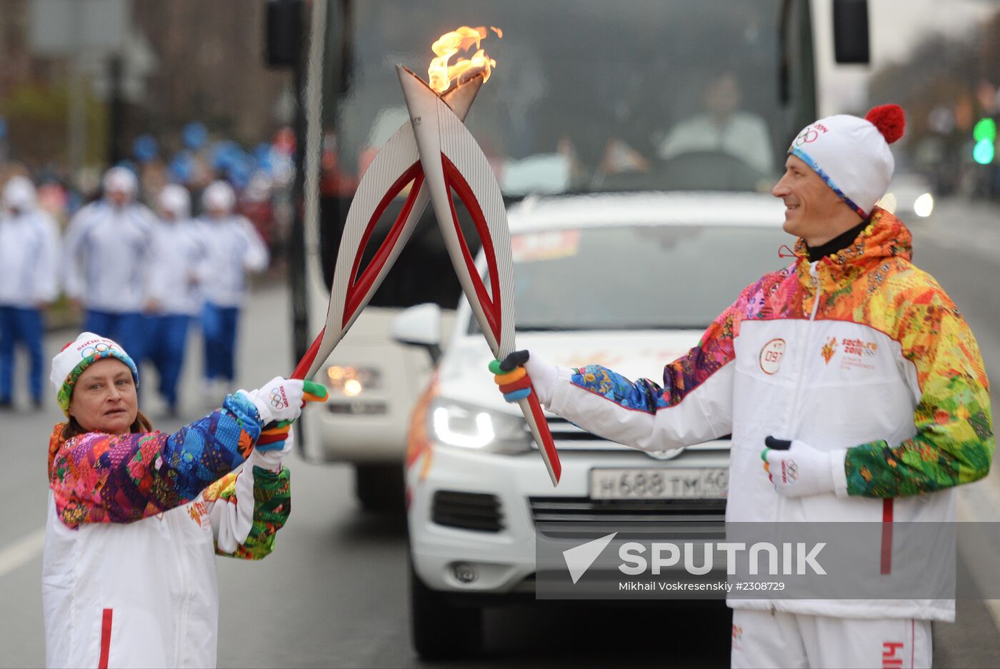Sochi 2014 Olympic torch relay. St. Petersburg. Day 1
