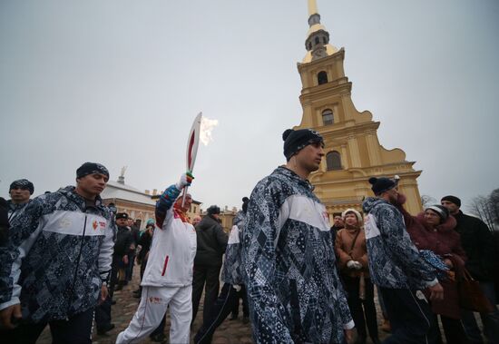 Sochi 2014 Olympic torch relay. St. Petersburg. Day 1