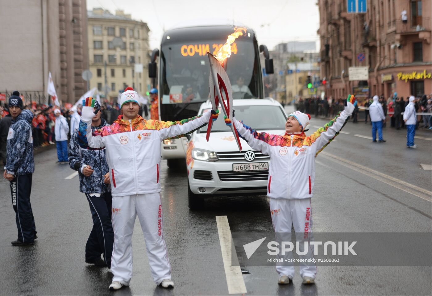 Sochi 2014 Olympic torch relay. St. Petersburg. Day 1