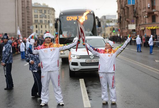 Sochi 2014 Olympic torch relay. St. Petersburg. Day 1