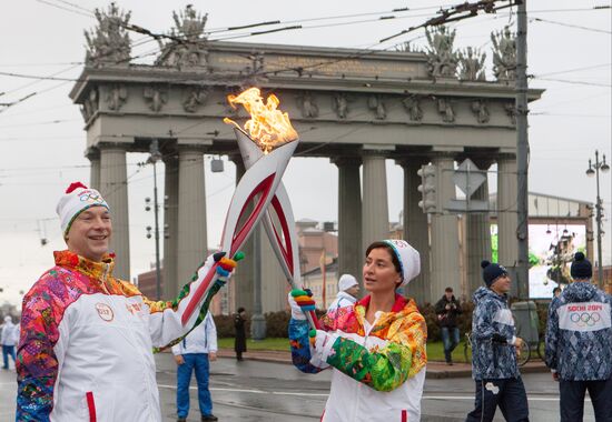 Sochi 2014 Olympic torch relay. St. Petersburg. Day 1