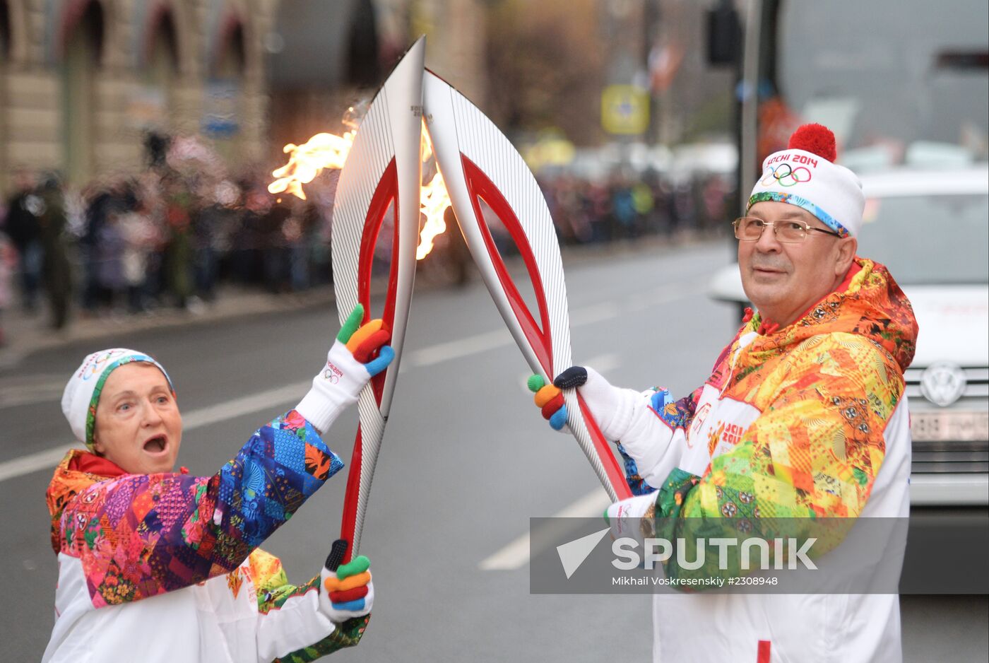 Sochi 2014 Olympic torch relay. St. Petersburg. Day 1