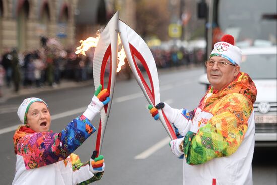 Sochi 2014 Olympic torch relay. St. Petersburg. Day 1