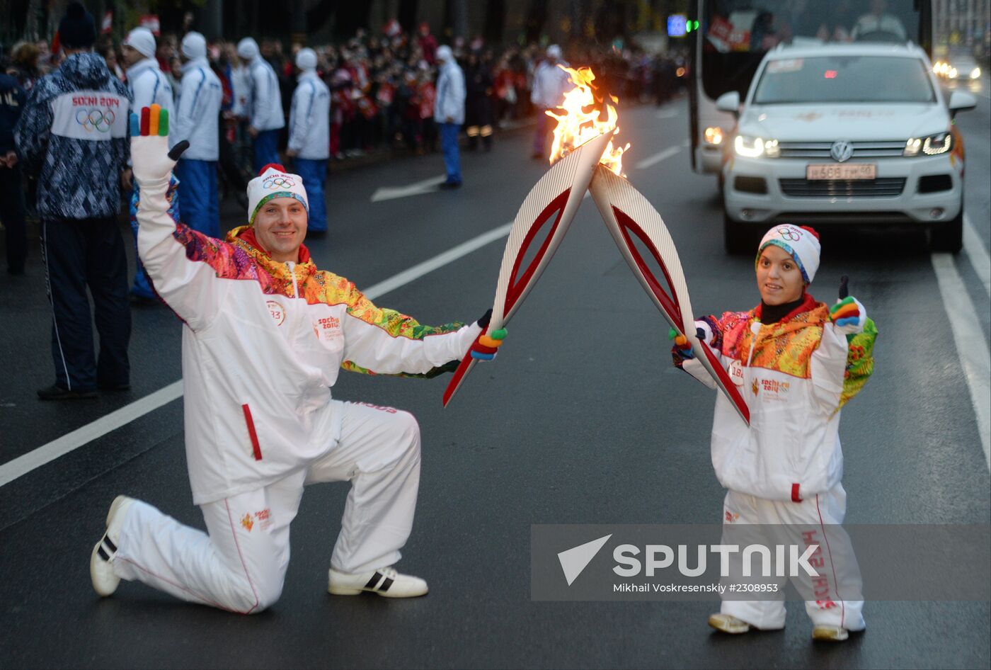 Sochi 2014 Olympic torch relay. St. Petersburg. Day 1