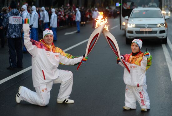 Sochi 2014 Olympic torch relay. St. Petersburg. Day 1