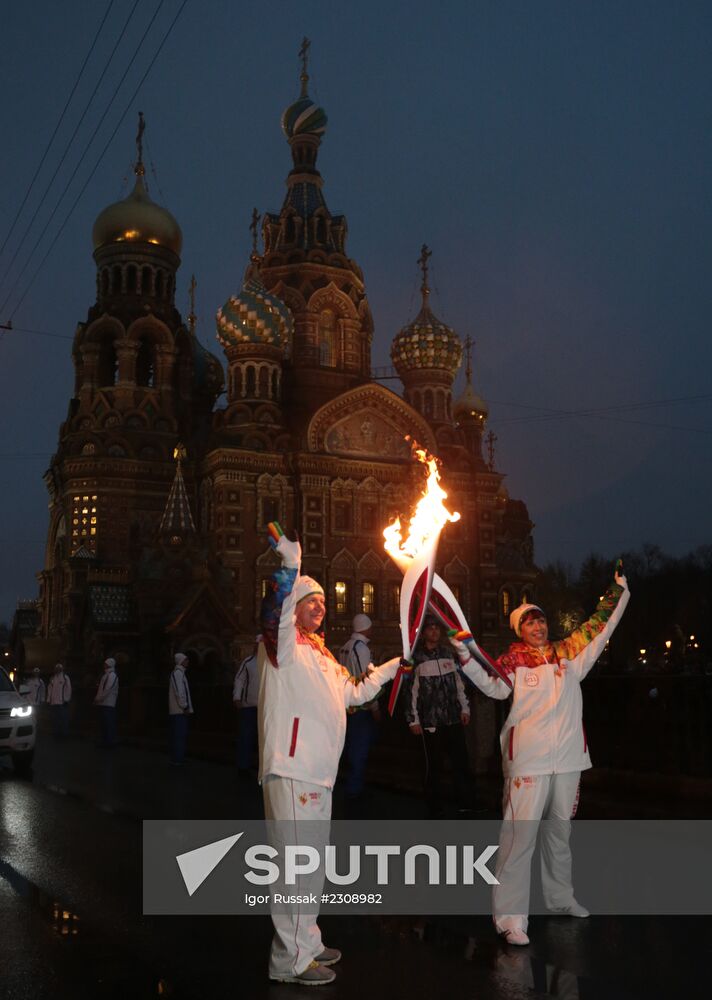 Sochi 2014 Olympic torch relay. St. Petersburg. Day 1