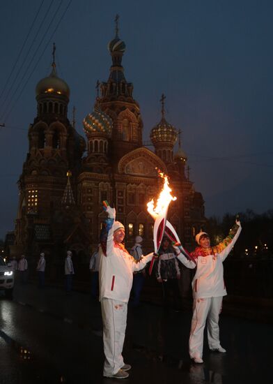 Sochi 2014 Olympic torch relay. St. Petersburg. Day 1