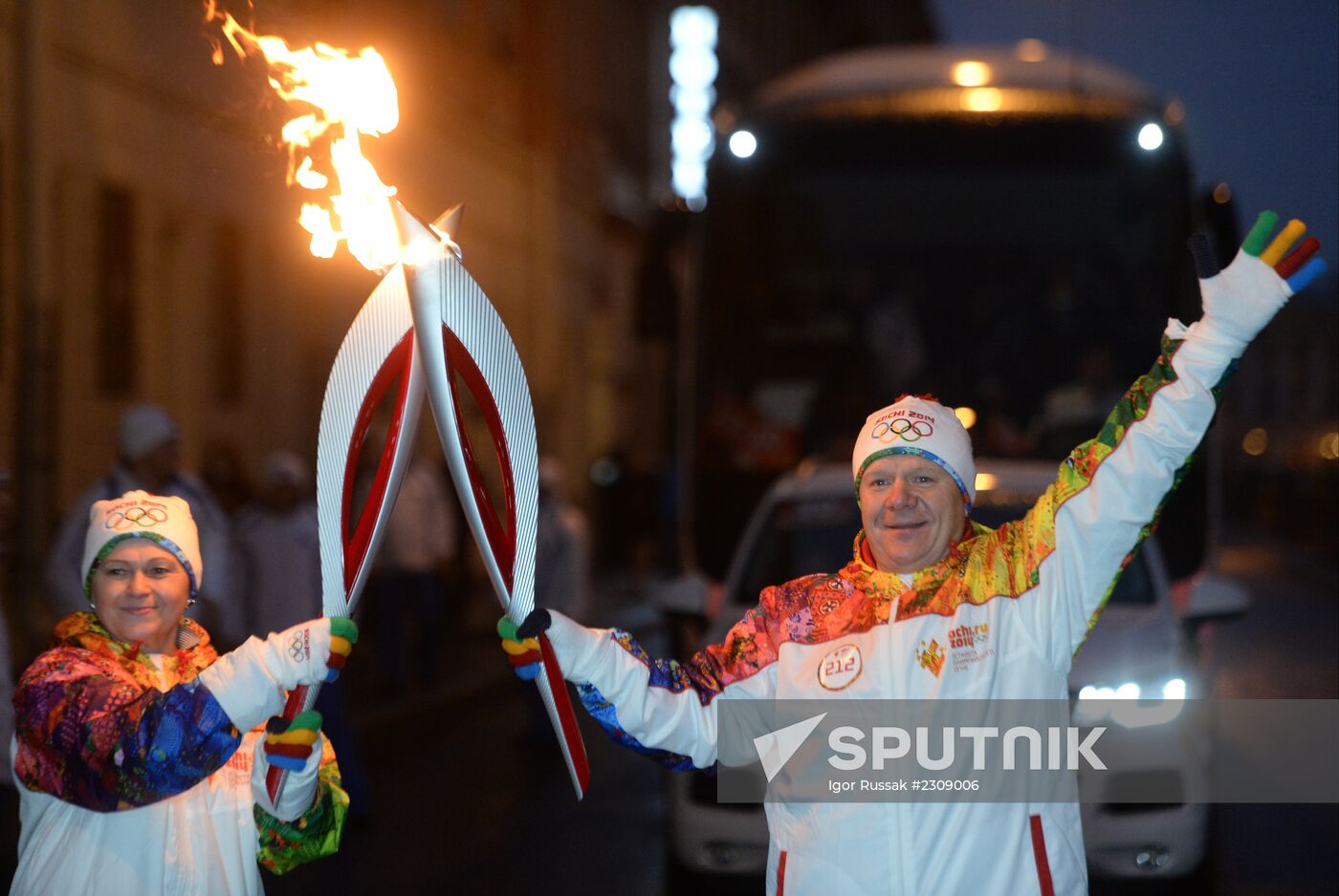 Sochi 2014 Olympic torch relay. St. Petersburg. Day 1