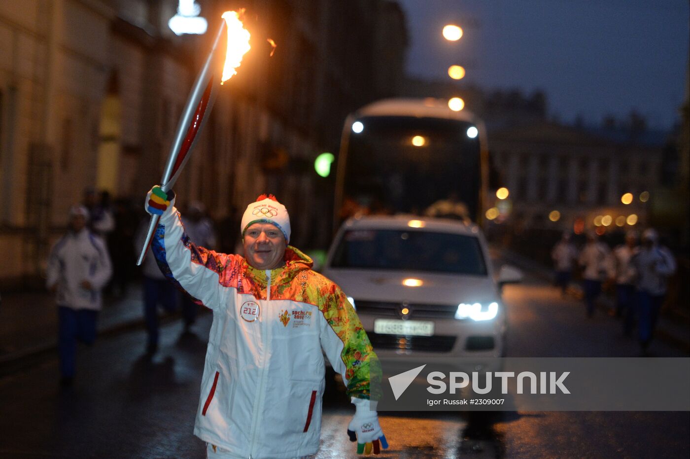 Sochi 2014 Olympic torch relay. St. Petersburg. Day 1