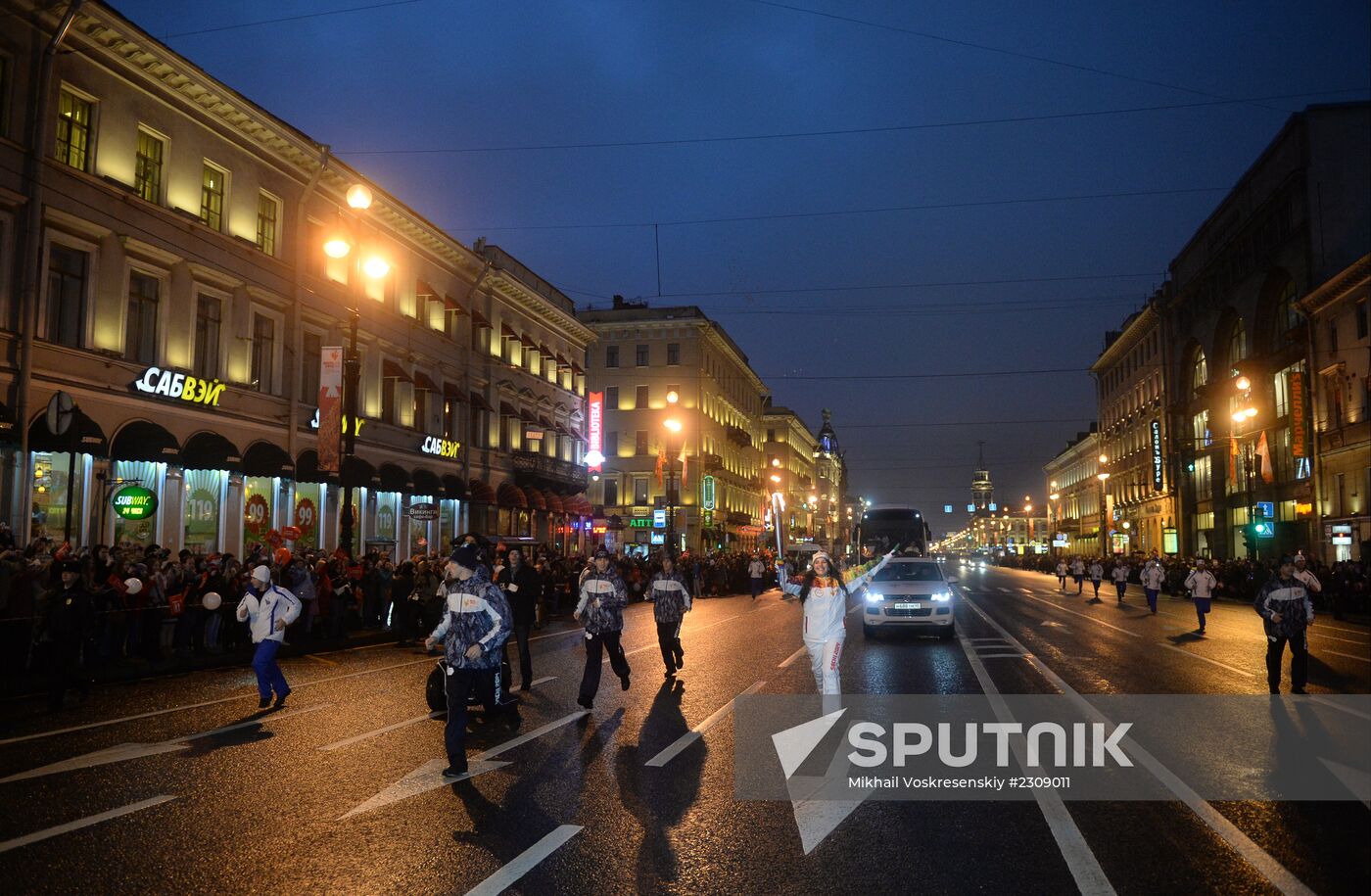 Sochi 2014 Olympic torch relay. St. Petersburg. Day 1