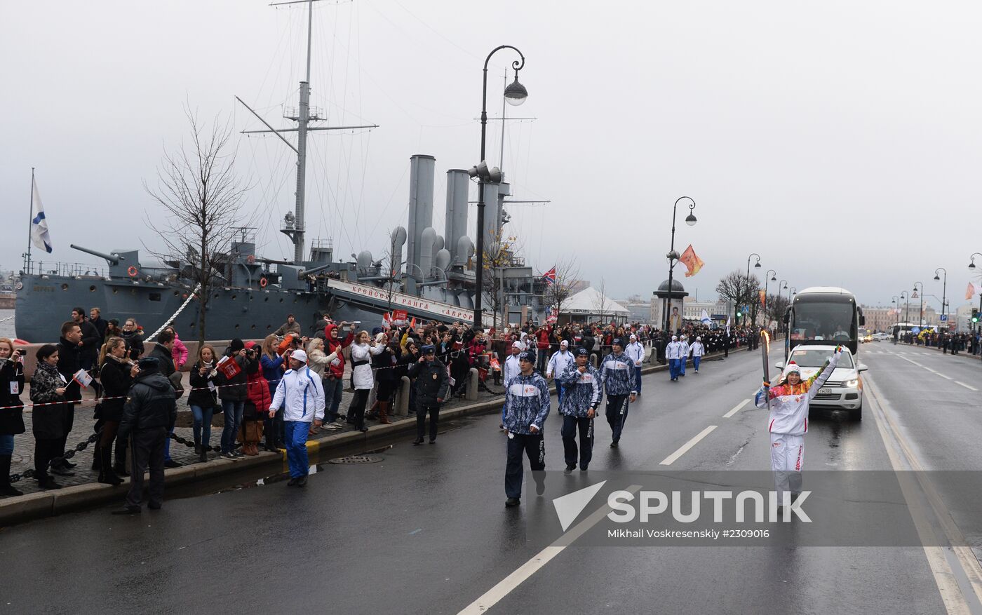 Sochi 2014 Olympic torch relay. St. Petersburg. Day 1