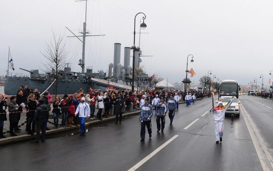 Sochi 2014 Olympic torch relay. St. Petersburg. Day 1