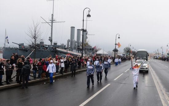 Sochi 2014 Olympic torch relay. St. Petersburg. Day 1