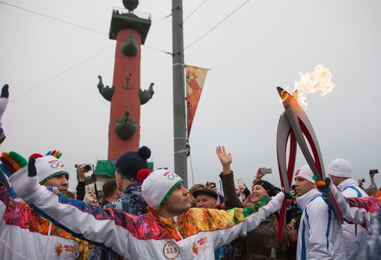 Sochi 2014 Olympic torch relay. St. Petersburg. Day 1