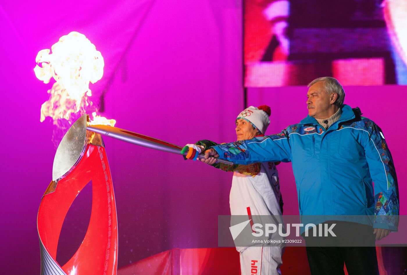 Sochi 2014 Olympic torch relay. St. Petersburg. Day 1