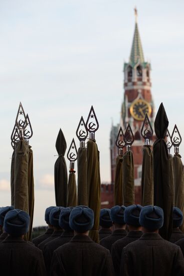 Rehearsal of march in honor of military parade of November 7, 1941, in Red Square