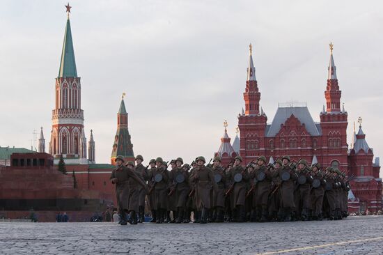 Rehearsal of march in honor of military parade of November 7, 1941, in Red Square