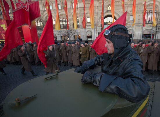 Rehearsal of march in honor of military parade of November 7, 1941, in Red Square