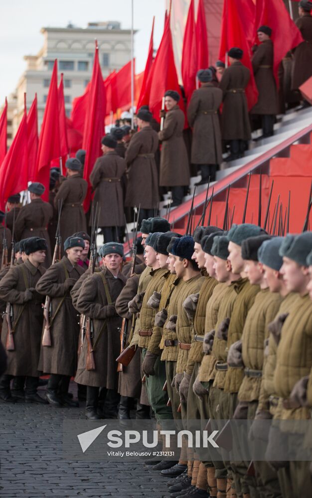 Rehearsal of march in honor of military parade of November 7, 1941, in Red Square
