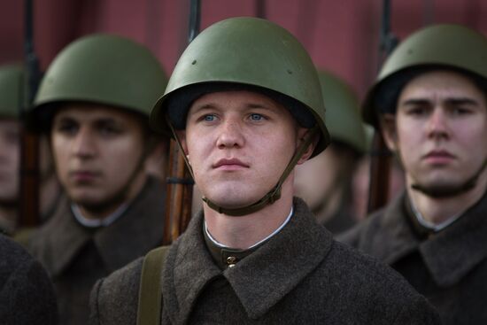 Rehearsal of march in honor of military parade of November 7, 1941, in Red Square